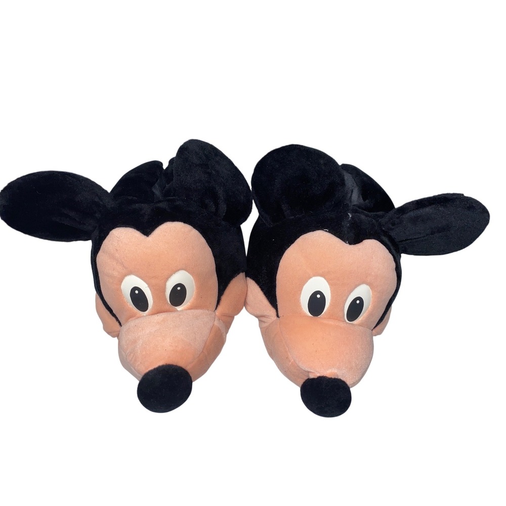 Vintage Disney Mickey Mouse Plush Character, Slippers Black Tan, Unisex, size‎ M